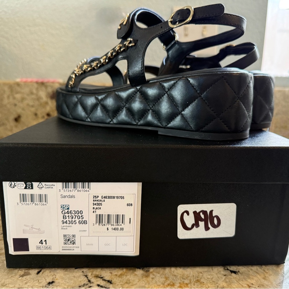 Chanel Black Quilted Platform Sandals - Picture 12 of 15